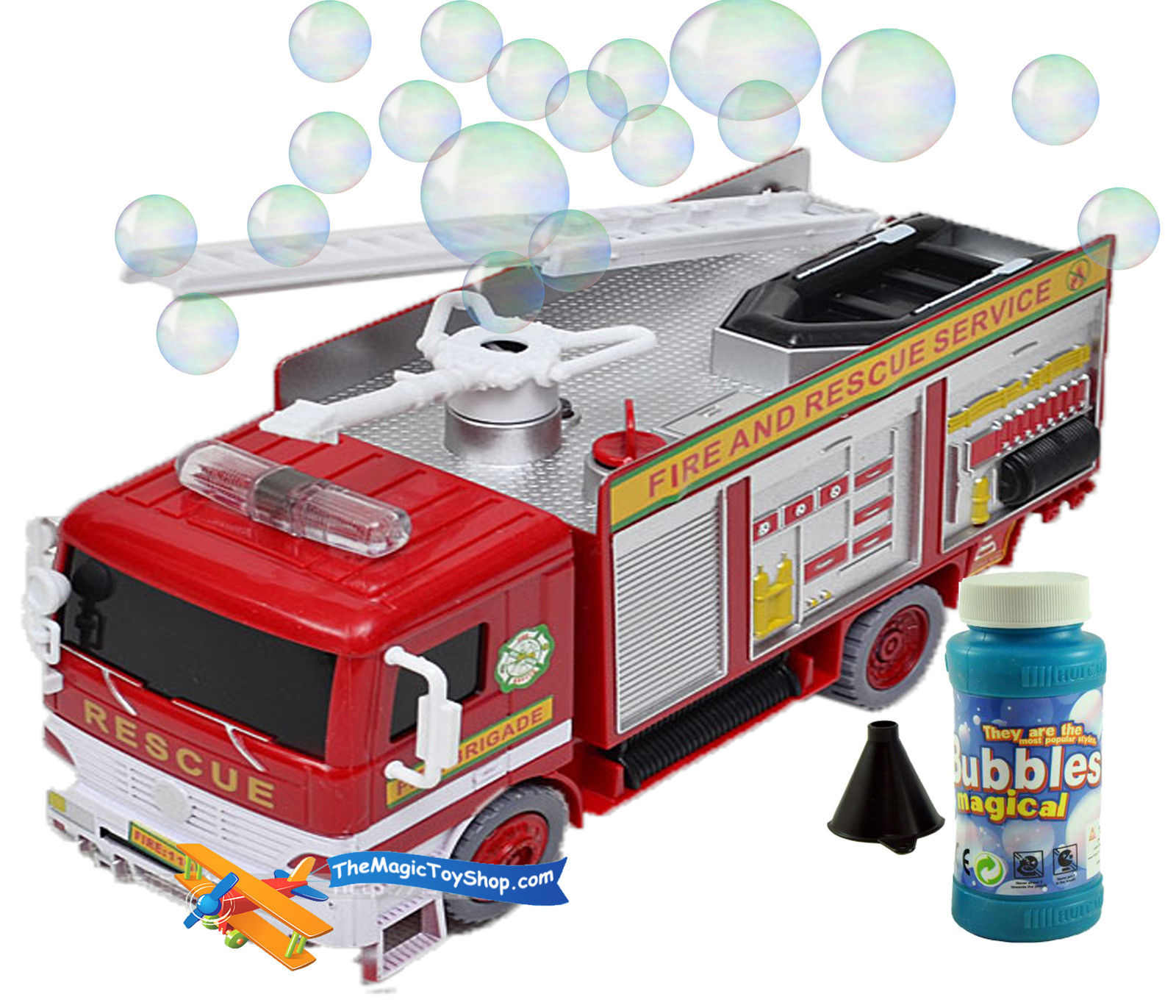 NEW Fire Engine Truck Bump and Go Bubble Machine Blower Solution Bubbles Toy 